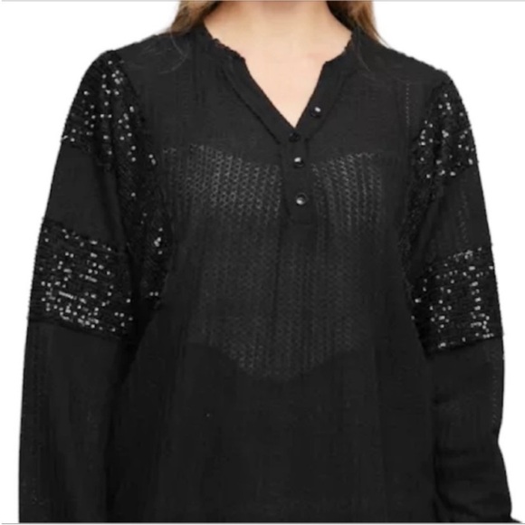 DAVI & DANI sequins long sleeve waffle top M black - Picture 3 of 10